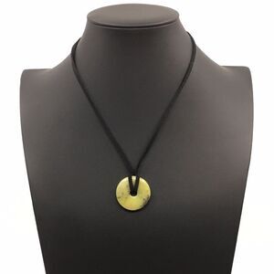 Olive Jade Disc Necklace on Black Suede Cord with silver tone hardware